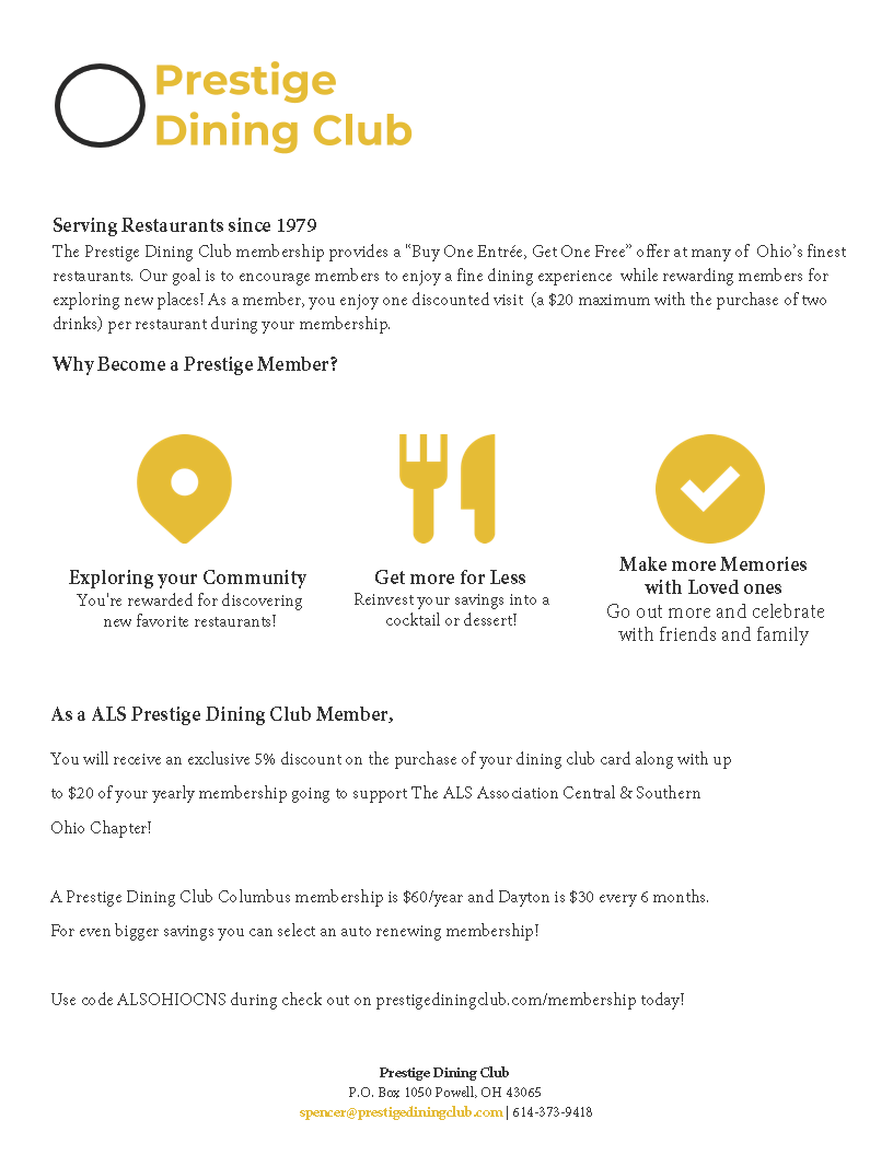 Prestige Dining Club 2022 ALS Campaign